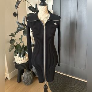 Black Long Sleeve Zip-Up Dress